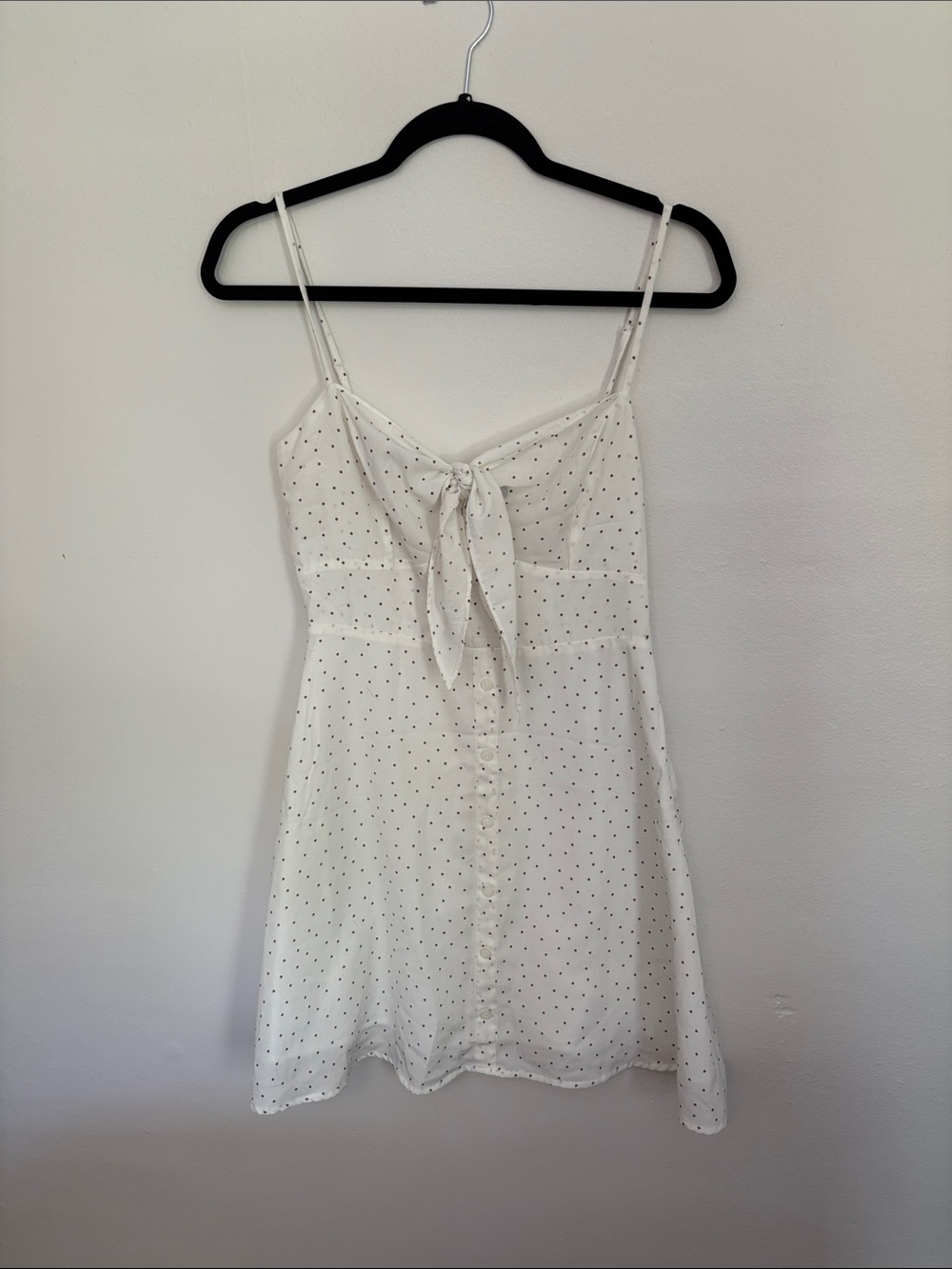 Kittenish Cream Dress with Brown Dot Print and Front Tie